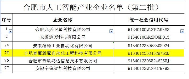 优发国际雄鹰被收入“合肥市人工智能企业”名录